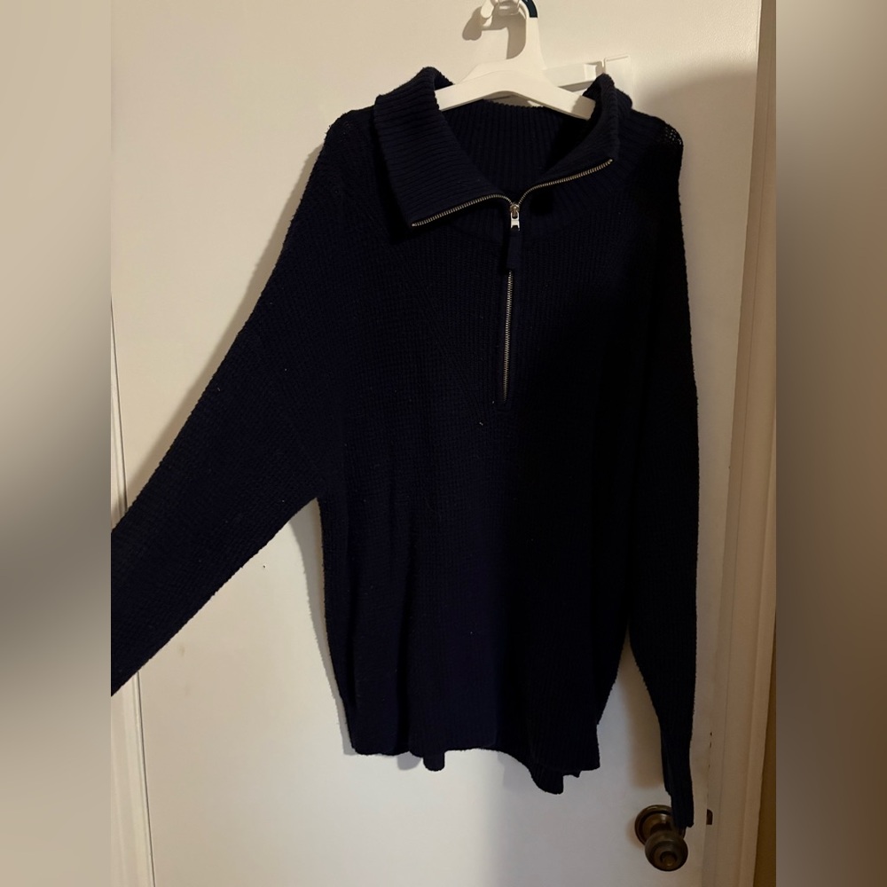 Aerie cozy waffle knit Quarterzip, navy blue, S